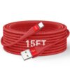 Extra Long USB C Cable 15FT, USB A to USB C Cable Fast Charging Cord Braided Type C Charger for iPhone 17 Pro Max, 16 15, iPad Pro,Air,Mini, Samsung, Pixel, Moto, Android Phones & Tablets - Red
