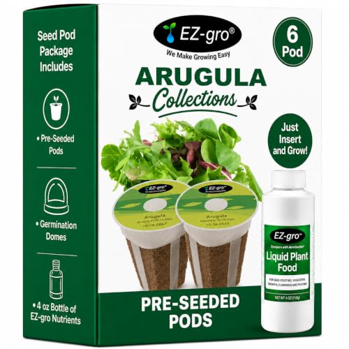 EZ-GRO Arugula Seed Pod Kit (6-Pod) | Pre-Seeded Hydroponics Seeds Pods with Oasis® Sponges for All Hydroponics Growing System | No Assembly Required | 35+ Seeds Pod Collections