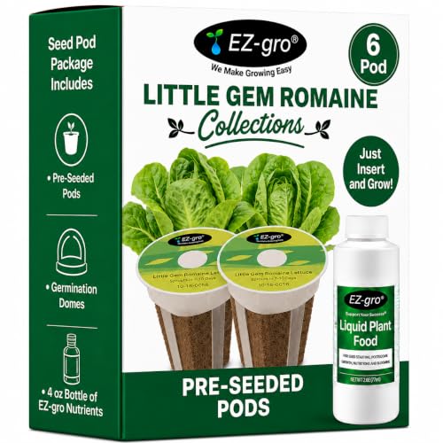 EZ-GRO Little Gem Romaine Lettuce Seed Pod Kit (6-Pod) | Pre-Seeded Hydroponics Seeds Pods with Oasis® Sponges for All Hydroponics Growing System | No Assembly Required | 35+ Seeds Pod Collections