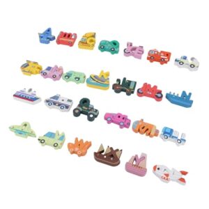 Fabater Wooden Alphabet Traffic Puzzles, Real Wood Construction ABC Letter Traffic Puzzles, ABC Peg with 26 Alphabet Blocks 26 Blocks Vibrant Cartoon Graphics Hand Eye