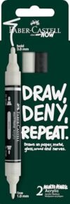 Faber-Castell Multimark Acrylic Dual Marker, Set of 2 Black/White Colors, Art Set Supplies, Acrylic Marker Pen Water-Based, Double End, Bold & Fine Tip, Art Markers, Colouring Pens