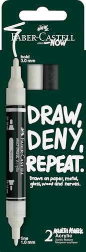 Faber-Castell Multimark Acrylic Dual Marker, Set of 2 Black/White Colors, Art Set Supplies, Acrylic Marker Pen Water-Based, Double End, Bold & Fine Tip, Art Markers, Colouring Pens