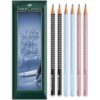 Faber-Castell Sparkle Triangular Graphite Pencil - B Grade Lead - Envelope Gift Pack of 6 Pencils - Sparkle Black, Sky Blue & Rose Shadows Coloured Barrels