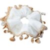 Fabric Lace Hair Tie Scrunchie, White Embroidered Ponytail Holder