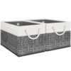 Fab totes Storage Bins 2-Pack, Foldable Storage Baskets for Organizing Toys, Books, Shelves, Closet, Large Storage Box with Rope Handles, Sturdy Organizer Bins, White & Black