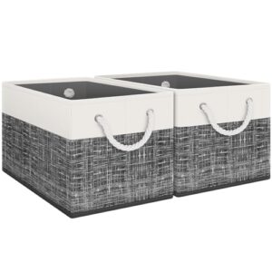 Fab totes Storage Bins 2-Pack, Foldable Storage Baskets for Organizing Toys, Books, Shelves, Closet, Large Storage Box with Rope Handles, Sturdy Organizer Bins, White & Black