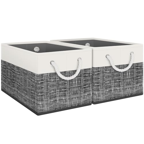 Fab totes Storage Bins 2-Pack, Foldable Storage Baskets for Organizing Toys, Books, Shelves, Closet, Large Storage Box with Rope Handles, Sturdy Organizer Bins, White & Black