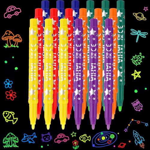 Faccito 18 Pcs Glow in the Dark Markers Fluorescent Neon Marker Glow in the Dark Paint Pens Round Tip Acrylic Neon Paint Markers for Rock Painting Fabric Glass Wood and DIY Crafts