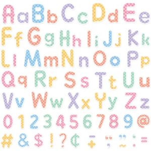 Faccito 231 Pcs Pastel Letters Cutouts for Bulletin Board Decorations 4 Inch Pastel Checkered Letters Classroom Bulletin Board Set Upper and Lowercase Alphabet Number Punctuation for Classroom Decor
