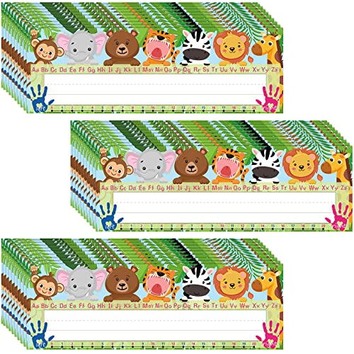 Faccito 40 Pcs Classroom Name Plate Bulk Traditional Manuscript Name Tag Flat Left or Right Alphabet with Adhesive Dots for School Classroom Student Desks Teaching(Animal Style)