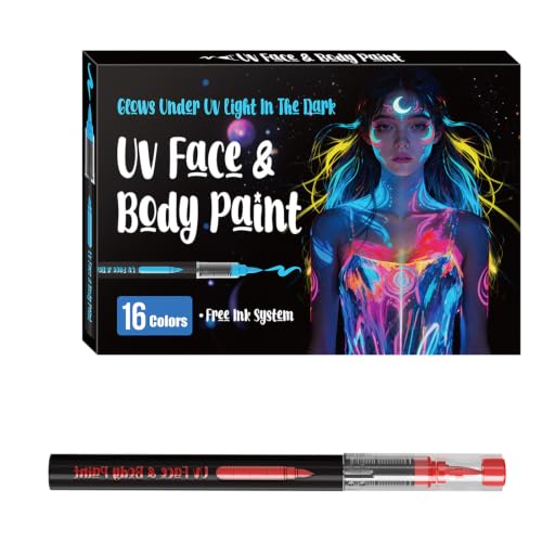 Face and Body Paint Pens, Blacklight Reactive Glow Markers for Festival Makeup and Halloween Event Body Art Blacklight Face Paint Pens Markers Glow Party Makeup Halloween Art Festival Costume