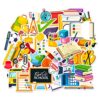 FaCraft 60pcs Multicolor Modern Science Stickers for Students & Teachers, Decorative & Educational, Laptops, Back to School Stickers for Scrapbooking, First Day of School Classroom Decorations