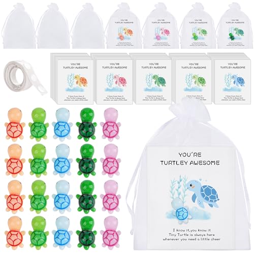 FACULX 50 Set You're Turtley Awesome Gift Bulk Mini Resin Turtle Animal Gifts Bulk for Teachers Nurses Appreciation Employee Thank You Gift Set for Coworkers, Volunteers & Office Staff