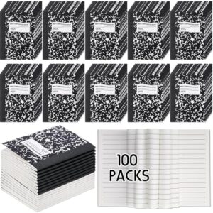 Fainne 100 Pack Mini Composition Notebook Bulk 4.5" x 3.3" Pocket Composition Books Small Narrow Ruled Compositions Note Pad Marble Journal Books for Students School College Office 60 Pages(Black)