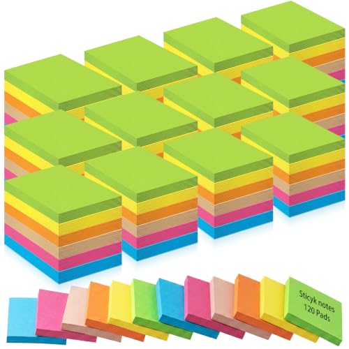 Fainne 120 Pads Sticky Notes Bulk 1.5 x 2 Inch Mini Self Stick Note Small Assorted Bright Colors Paper Memo for Office School Notebook Supplies 50 Sheets/pad (Simple Style,Bright Color)