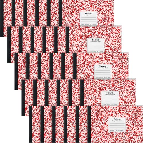 Fainne 30 Pack Composition Notebooks Half Size 4-7/8 x 7-1/2 Inches Wide Ruled Half Page Composition Notebook for Journal School Classroom Supplies 40 Sheet(Red,Snowflake Style)