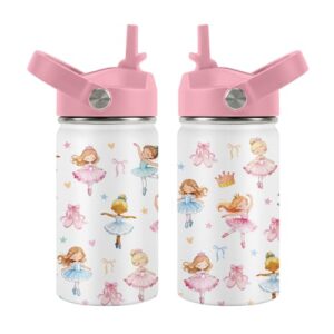 FAIVHSO Ballet Water Bottle with Straw Lid, 12 oz Insulated Stainless Steel Tumbler, Travel Cups, Birthday Gifts for Girls Ballerina Dance Lovers