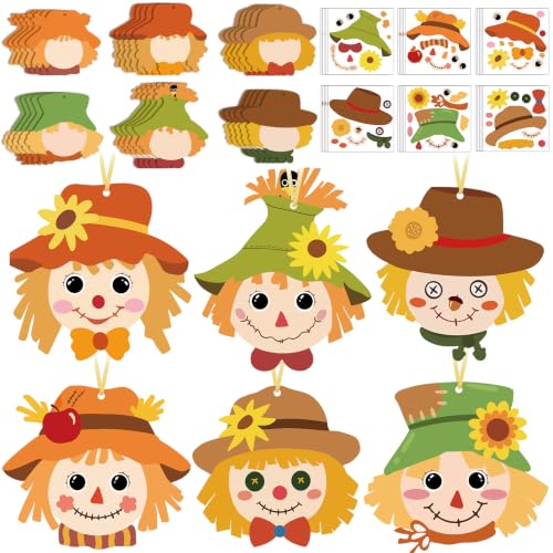 Fall Crafts for Kids 30 Sets DIY Autumn Scarecrow Art Stickers Thanksgiving Crafts Kit Make Your Own Scarecrow Head for Kindergarten School Classroom Activities Home Holiday Games Party Supplies