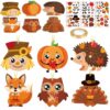 Fall Crafts for Kids Adults 24 Sets DIY Animal Ornament Thanksgiving Stickers Make Your Own Turkey Scarecrow Pumpkin Owl Arts and Crafts Decorations for Autumn Harvest Home Classroom Party Favors
