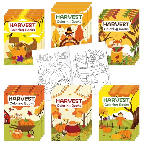 Fall Harvest Coloring Books for Kids 96Pcs Bulk Thanksgiving Mini Coloring Booklet DIY Art Drawing Book with Pumpkin Turkey for Toddlers Autumn Thanksgiving Birthday Party Favors Goodie Bag Filler