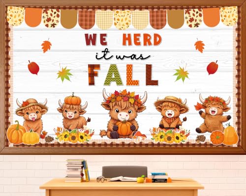 Fall Highland Cow Bulletin Board Decoration Kit We Herd It was Fall Bulletin Board Decoration Kit Fall Classroom Bulletin Board Decorations Autumn Thanksgiving Paper Cut Outs School Wall Decor