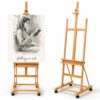 Falling in Art Large H-Frame Studio Artist Easel, Adjustable Beechwood Painting Easel Stand, Movable Floor Easel Holding Canvas up to 51 Inches, Natural