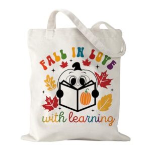 Fall Pumpkin Tote Bag Library Bookish Gift for Women Halloween Book Lovers