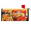 Fall Red Truck Fully Magnetic Mailbox Cover, Rustic Fall Pickup Mailbox Wrap with Address Numbers, UV-Protected, Fits Standard Mailboxes