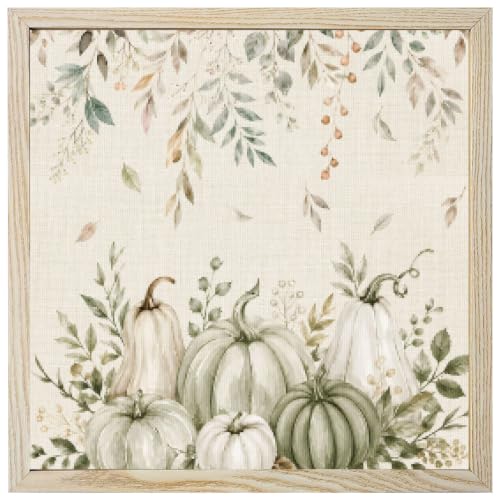 Fall Seasonal Diamond Painting Kits for Adults Beginners 12x12 Inch, Boho Pumpkins Green Hanging Vines Linen Texture 5D Full Round Drill DIY Diamond Art Kit with Wooden Frame for Home Wall Decor Gift