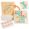 FAMCHAINS 2-in-1 Mosaic Shape Wooden Pattern Blocks Puzzle & Wooden geoboard, Double-Sided Montessori Toys with 120 PCS Blocks, 40 Rubber Bands, 30 Cards
