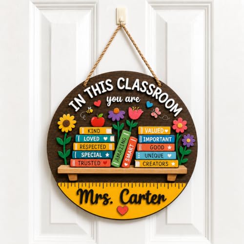 FAMITRENDZ Custom Teacher Door Sign with Teacher's Name, Personalized Door Hanger Classroom Welcome Wreath, Classroom Decor Signs, Teacher Appreciation Christmas Back To School Gifts for Teachers 6