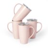 famiware Jupiter Large Coffee Mug, 20oz Coffee Mug with Lid, Ceramic Mugs Set of 4, Cup Set with Handle for Latte, Tea, Cocoa, Milk, Home & Office, Microwave and Dishwasher Safe, Light Pink