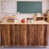 Fanfanwin 72" X 30" Table Skirt Teacher Desk Skirt Rectangular Table Cover Back to School Supplies Tables Cloths for Classroom Office Bookcase Cabinet Decor (Dark Brown,Wood Grain Style)