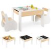 FANTASK, 3-piece 2 chair wood, craft room furniture, activity, children's seating set with storage table top, White, Maße Tisch: 63,5 x 61,5 x 48 cm (L x B x H)