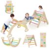 FANTASK 4-in-1 Indoor Climbing Frame with Climbing Triangle & Climbing Arch & Ramp, Climbing Triangle Wood Freely Combinable, Rung Triangle for Toddlers from 1 Year (Colourful)