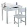 FANTASK Children's Desk with Chair, Children's Desk with Paper Roll & Marker, Children's Seating Set with Folding Table Top, Youth Desk with Storage Space for Children from 3 Years (Grey)