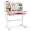 FANTASK Children's Height Adjustable Desk, Children's Desk with Tilting Table Top, Shelves & Drawer, Multifunctional Student Desk for 3-12 Years Children (Pink)