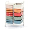 FANTASK Rolling Cart with 14 Stackable Drawers, Rolling Container with Wheels, Worktop, Utility Trolley, Household Wan for Bathroom, Kitchen, Office (Colourful, 14)
