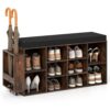 FANTASK Shoe Bench Shoe Rack with 10 Compartments and Padded Seat, Bench Shoe Storage with Umbrella Holder and Adjustable Removable Shelves for Hallway Entrance Hallway Brown
