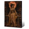Fantasy Winged Demon Woman Canvas Wall Art Autumn Leaves Orange Moon Gothic Mythical Creature Painting Dark Female Figure Portrait Decor For Home Living Room Bedroom Gallery Print Unframed