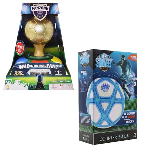 Fanzone Football Game & Smart Ball Counter Ball Duo Pack. Football Themed Pack with Rapid Quiz Game & Football that Counts keepy uppies for Football Fans. Get Ready for World Cup 2026