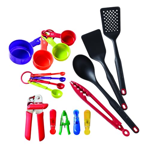Farberware 17 Piece Kitchen Tool and Gadget Set - Essential Cooking Utensils Set with Turner, Slotted Spoon, Can Opener, Measuring Cups and Spoons - Dishwasher Safe, Non-Stick Safe - Black