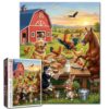 Farm Animals 1000 Piece Jigsaw Puzzle for Adults Funny Animals Eating Puzzles Cute Dog Cat Rooster Horse Scene Modern Artwork Colorful Fun Challenging Puzzle Family Activity Game Gift Home Decor