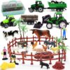 Farm Animals Figures Playset, 40 Pcs Farm Toy Tractor with Plastic Farm Animals Figurines, Farmer and Fence Farm Playset, Farm Figures Farmer Truck Toy with Trailer for Kids Boys Girls Toddlers 3+