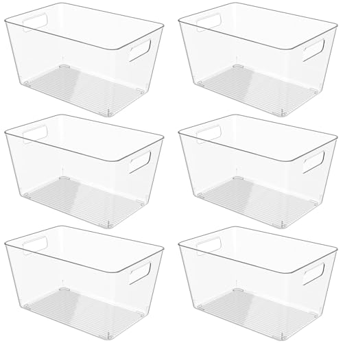 Faryuan 6 Pack Clear Plastic Storage Bins, 11" Large Pantry Organizer Bins with Handles, Plastic Containers for Refrigerator,BPA-Free Perfect for Kitchen,Fridge,Cabinet,Pantry(Cream)