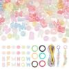 FASHEWELRY 162Pcs Glow Large Letter Beads Bracelet Keychain Making Kits Luminous Chunky Rondelle Spacer Beads with Spring O Rings Polyester Cord for Paracord Crafts Bag Charms