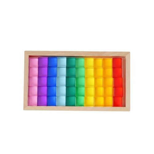 FashionCha Children Building Blocks Acrylic Square Wooden Tray Educational Toy Set Stacking Balancing Building Games Translucent Glossy Pieces Suitable for Preschool Classroom Home Play Areas