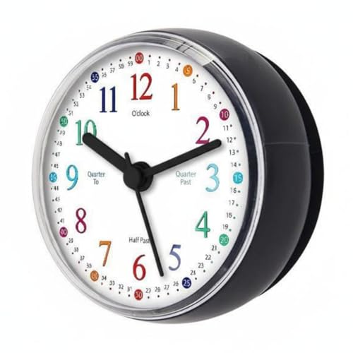 FashionCha Suction Clock Waterproof Wall Clock Shower Clock with Strong Suction Cup Colorful Dial for Time Teaching Suitable for Kitchen Classroom Dorm Office, Dark Grey, Study Time A