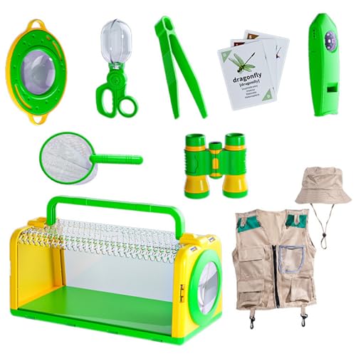 Faticenic Bug Catching Kit for Kids Outdoor Exploration, 9-in-1 Explorers Catcher Kit with Telescope, Magnifier, Flashlight & Compass, Observation Box for Nature Adventure, Bug Catcher