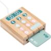FAUOSWUK Wooden Cash Register Toy with Scanner and Play Money